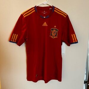 Adidas Spain Red Soccer Jersey with Yellow Accents